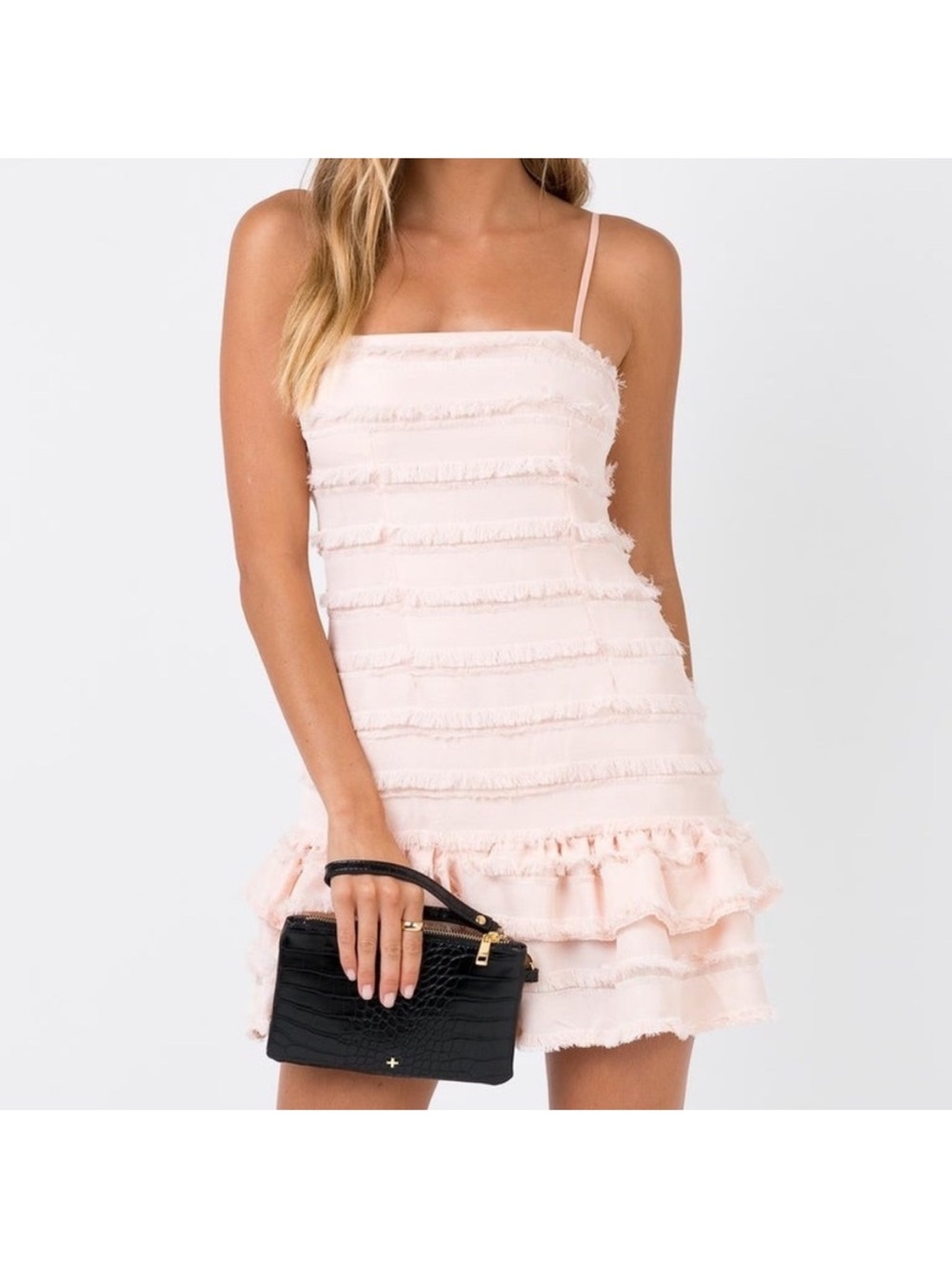 Princess Polly Blush Pink Fringed Tiered Mini Dress